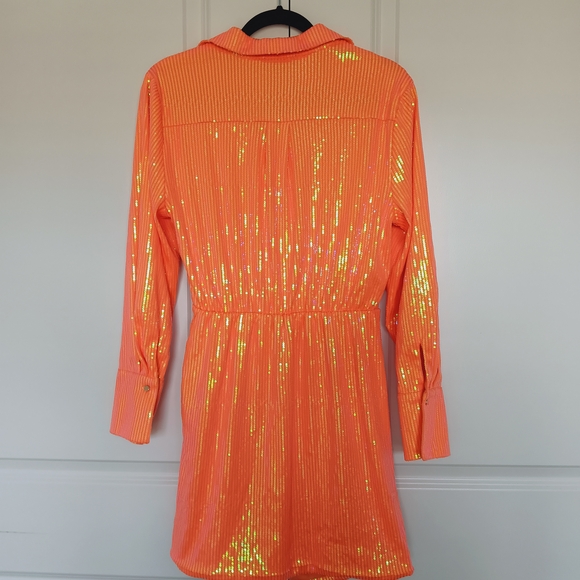 House of Harlow 1960 Shimmering Sequin Orange Long Sleeve Dress - Picture 5 of 11